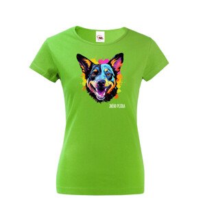 Dámske tričko s potlačou plemena Austrálsky dobytkársky pes s voliteľným menom