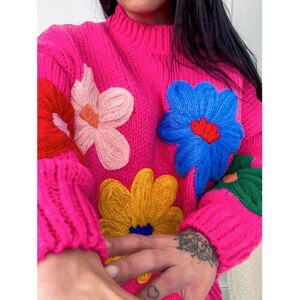 Elegantný pulóver zdobený kvetmi BEHATI veľkosť: M/L