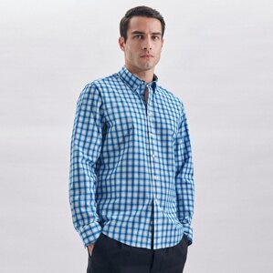 Seidensticker Modrá kockovaná pánska košeľa, Regular fit Veľkosť: L 41/42 Seidensticker