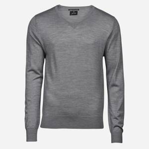 Tee Jays Svetlosivý merino sveter, V výstrih Veľkosť: L Tee Jays